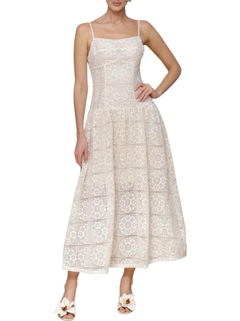 Avec Les Filles Womens Sleeveless Lace Maxi Dress Natural Size 14